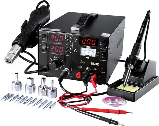 Uten 853D 3in1 Soldeerstation Digitaal Set - 760 Watt - Led Display - Soldeerstation Heteluchtpistool - Mit Verwisselbare Luchtuitlaten 4 Stukken - Soldeerbout Elektrisch - 200-480°c - Voor Smd Componenten