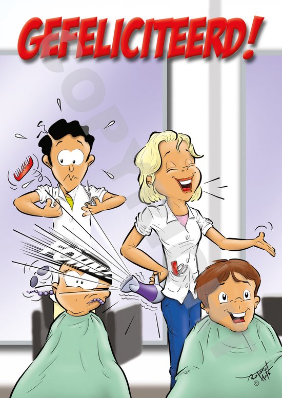 KAPPER Ansichtkaart 500 stuks - GEFELICITEERD! - Föhn