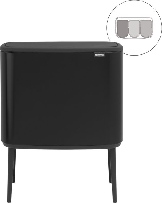 Brabantia Bo Touch Bin Prullenbak - 3 x 11 l - Matt Black