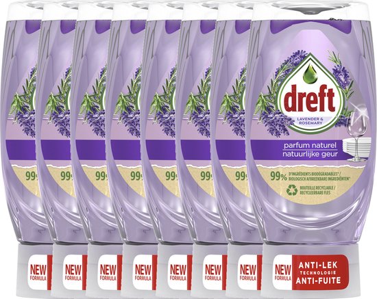 Dreft Natuurlijke Geur - Afwasmiddel - Lavendel & Rozemarijn - Ondersteboven Fles - Voordeelverpakking 8 x 370 ml