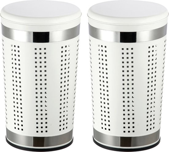 MSV Wasmand Dubai- 2x - rvs metaal - witte deksel - 46 liter compartiment - 35 x 60 cm
