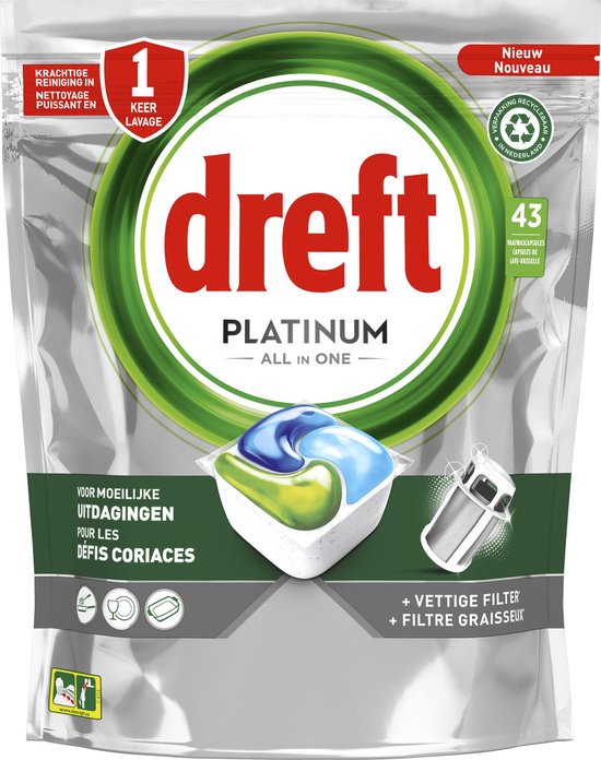 Dreft Platinum All In One - Vaatwascapsules - Original - 43 Capsules