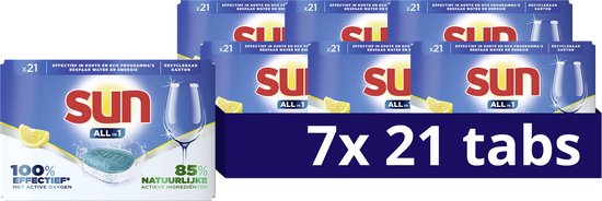 Sun All-in 1 Citroen Vaatwastabletten - 7 x 21 tabletten - Voordeelverpakking