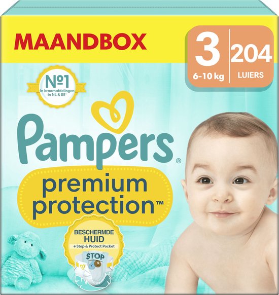 Pampers Premium Protection - Maat 3 (6-10kg) - 204 Luiers - Maandbox