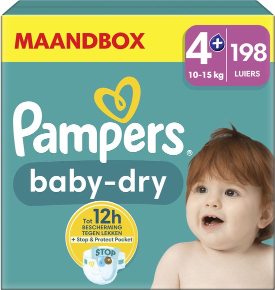 Pampers Baby-Dry - Maat 4+ (10kg - 15kg) - 198 Luiers - Maandbox