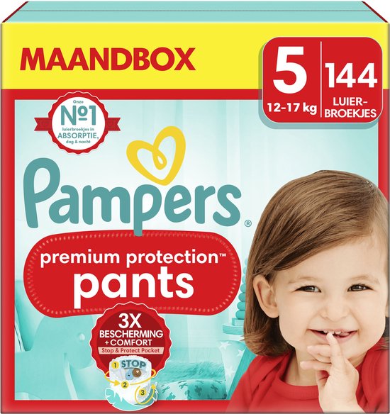 Pampers Premium Protection Pants - Maat 5 (12kg - 17kg) - 144 Luierbroekjes - Maandbox
