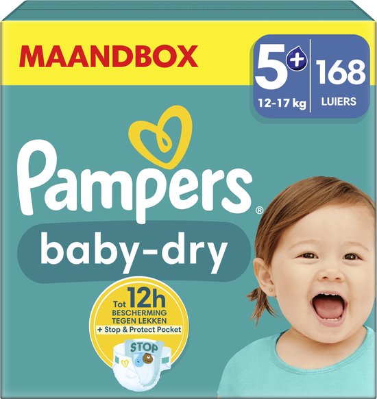 Pampers Baby-Dry - Maat 5+ (12kg - 17kg) - 168 Luiers - Maandbox