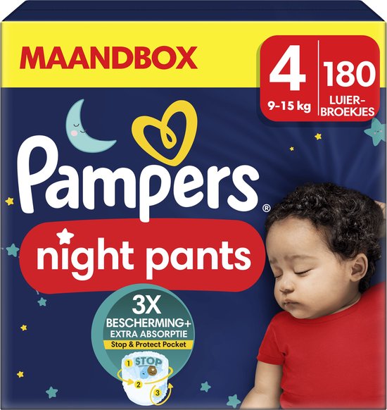 Pampers Baby-Dry Night Pants - Maat 4 (9-15kg) - 180 Luierbroekjes - Maandbox