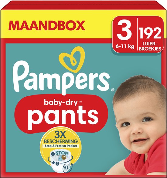Pampers Baby-Dry Pants - Maat 3 (6-11kg) - 192 Luierbroekjes - Maandbox