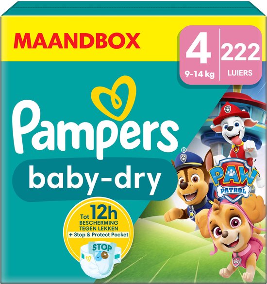 Pampers Baby-Dry Paw Patrol - maat 4 (9-14kg) - 222 Luiers - Maandbox