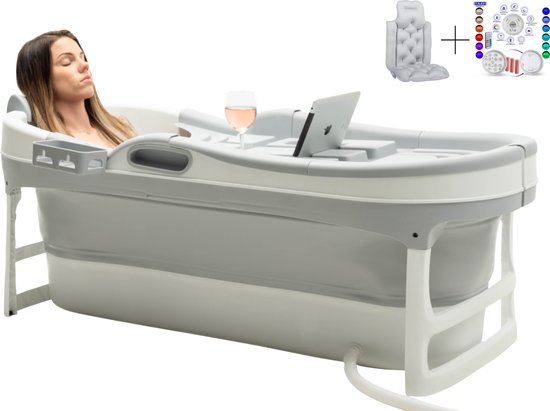 HelloBath Opvouwbaar Zitbad - Bath Bucket - 148cm - 220L - Extra lang - Incl. Badkussen & Opberghoes