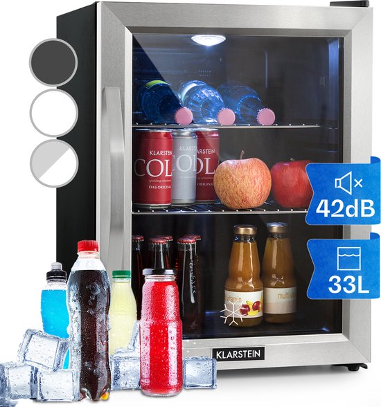 Klarstein Hea-Beersafe-M - Vrijstaande Mini-Koelkast - 33 Liter - Elegante LED-Verlichting - Instelbare Binnentemperatuur Met Een Draainkop Van 5 Standen - Dubbel Geïsoleerde Glazen Deur - Thermo-Elektrische Koeling - Zwart
