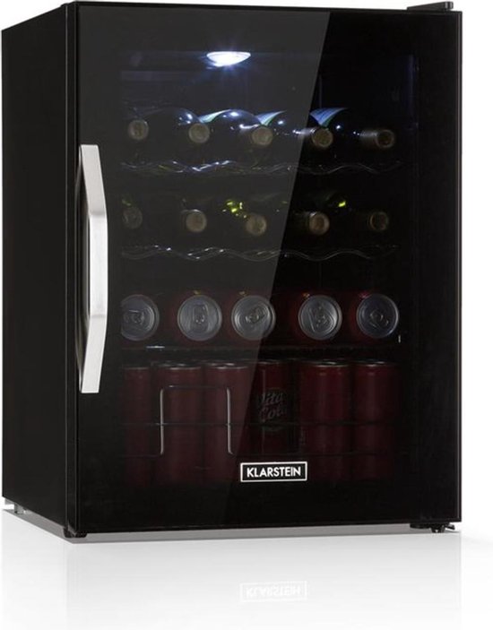 Klarstein Beersafe Xl Onyx Koelkast - Vrijstaand - 60 Liter - 4 Schappen - Draaiknop Met Instelbare Temperatuur - Glazen Panoramadeur - Compacte Drankkoelkast - Praktisch - Zwart Frame - LED-Verlichting - 5 Standen - Zwart
