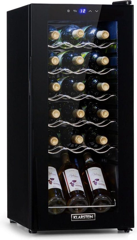 Klarstein Shiraz 18 Slim Uno Wijnkoelkast - 50 Liter - 18 Flessen - Touch Bedieningspaneel - Temperatuurbereik 5-18°C - Zwart