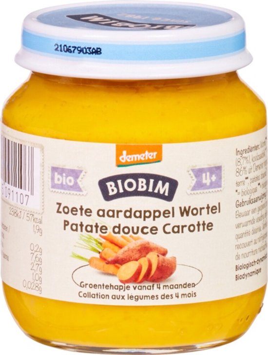 6x Biobim Groentehapje 4+ mnd Zoete Aardappel & Wortel 125 gr