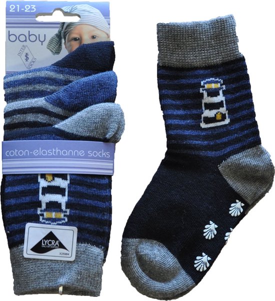 Baby / kinder sokjes navy ABS/antislip - 24/27 - jongens- 90% katoen - naadloos - 12 PAAR - chaussettes socks