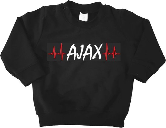 Mooie Baby Trui Sweater "Hartslag AJAX" Amsterdam Zwart/rood/wit/rood Met Lange Mouwen Warm Maat 56 Unisex