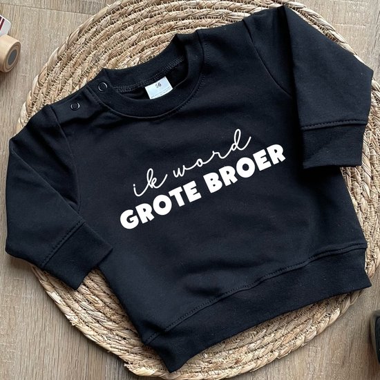 Sweater voor kind - Ik word grote broer - Zwart - Maat 86 - Big brother - Familie uitbreiding - Zwangerschap aankondiging