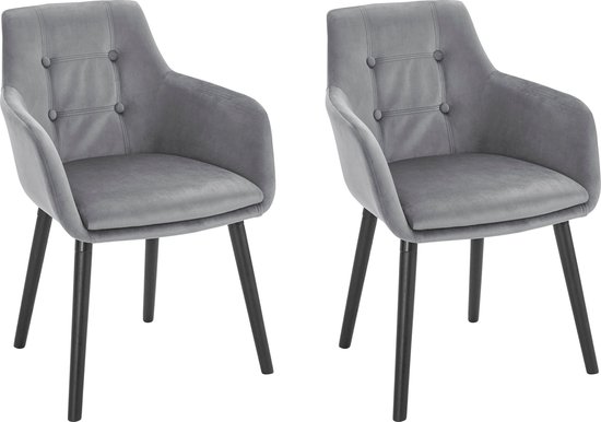 Gestoffeerde eetkamerstoelen set van 2 in fluweel grijs