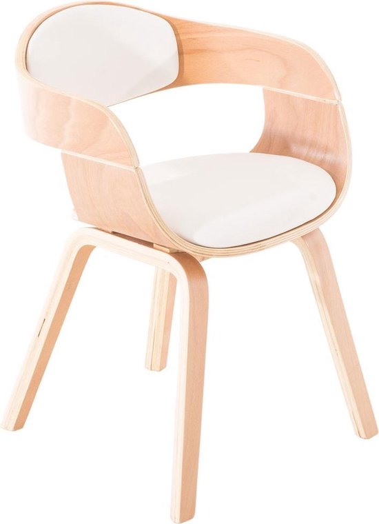 CLP Kingston Eetkamerstoel - Met armleuning - Hout - Kunstleer - natura/wit