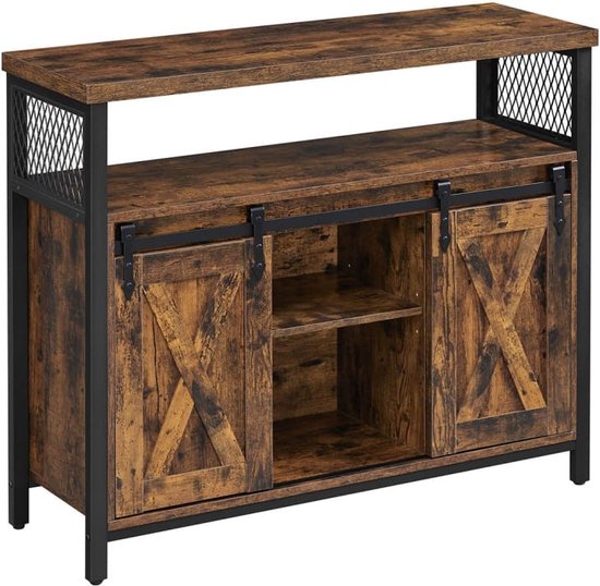 Mazazu - Kast - Kast met deuren - Industrieel - Hout/Metaal - Bruin/Zwart - 100x33x80