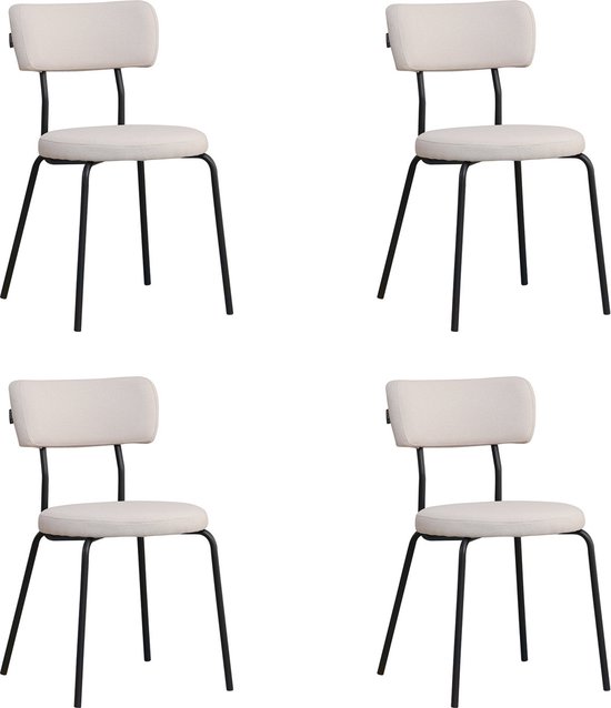 Bronx71® Scandinavische eetkamerstoel Lyon beige gerecyclede stof - Eetkamerstoelen set van 4