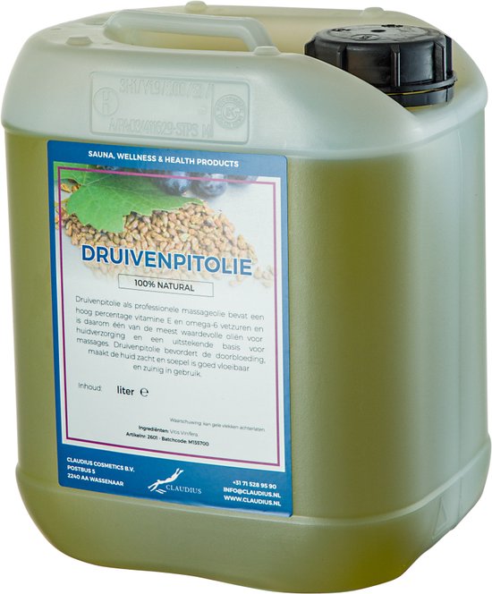 Druivenpitolie 10 Liter - 100% Natuurlijk - biologisch en koudgeperst - grapeseed oil