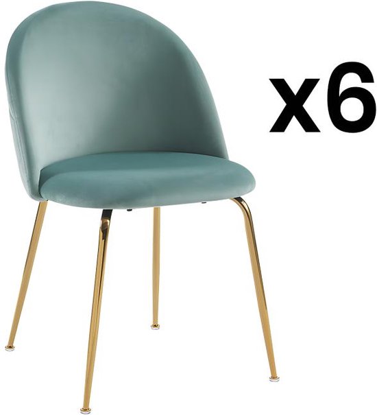 Set van 6 stoelen - Fluweel en goudmetaal - Saliegroen MELBOURNE L 50 cm x H 77 cm x D 55 cm