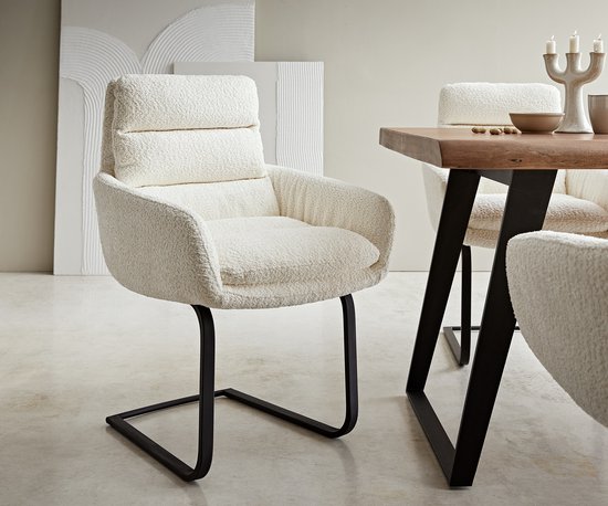 Sledemodel Abelia-Flex met armleuning sledemodel vlak zwart bouclé wit