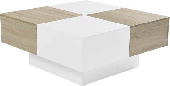Salontafel met 4 laden van mdf - Naturelkleurig en wit gelakt - MAYLON L 90 cm x H 40 cm x D 90 cm