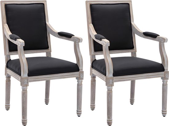 Set van 2 stoelen met armleuningen van stof en hevea hout - Zwart - AMBOISETTE L 59 cm x H 101 cm x D 57.5 cm