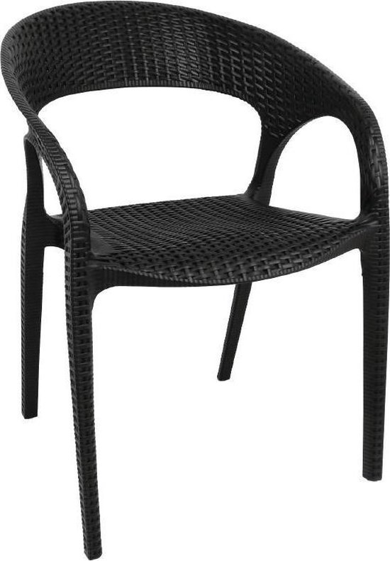 Bolero Kunststof Rotan Stoel met Armleuning Zwart ( Set van 4 )