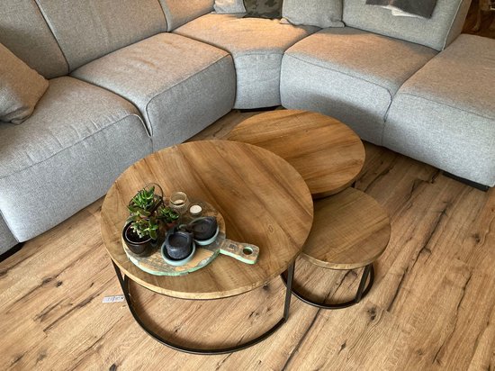 Fugees Salontafel Set van 3 tafels - Teakhout - Matzwart Staal