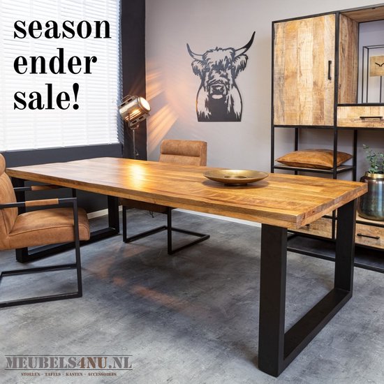Meubels4nu - Brooklyn - Eettafel - Rechthoek - U-poot - 220cm - Mangohout - Gratis montage