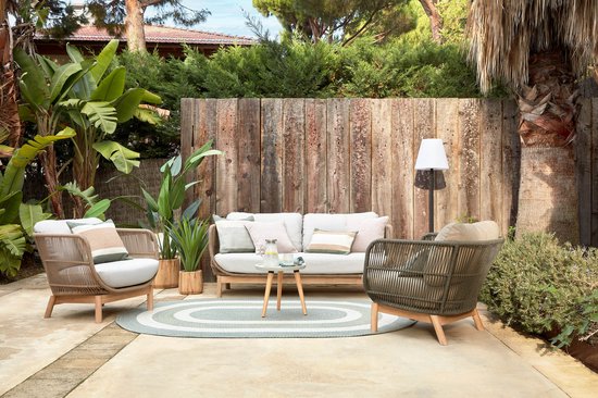 Kave Home - Catalina fauteuil gemaakt met groen touw en FSC massief acaciahout