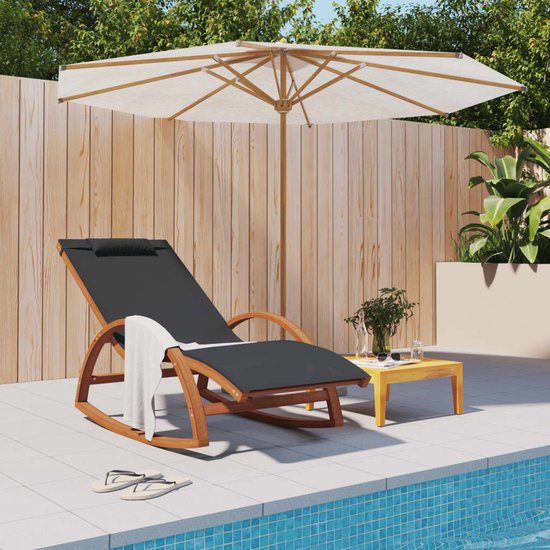 The Living Store Schommelstoel textileen en massief populierenhout grijs - Ligbed