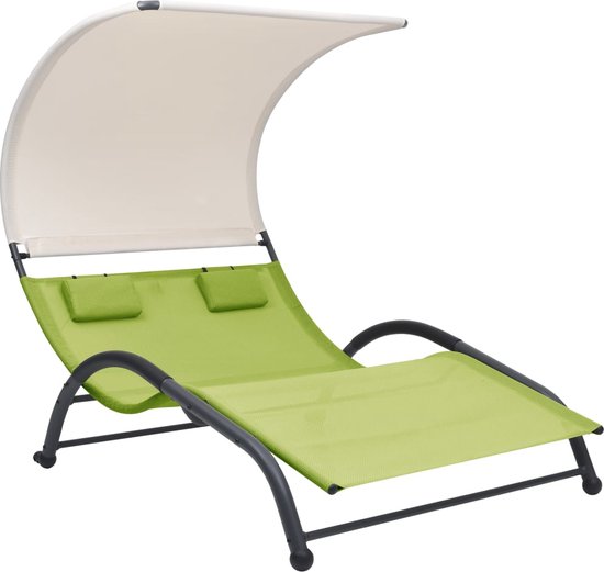 vidaXL-Ligbed-tweepersoons-met-luifel-textileen-groen
