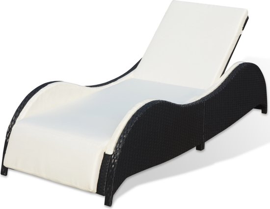 vidaXL-Ligbed-met-kussen-poly-rattan-zwart