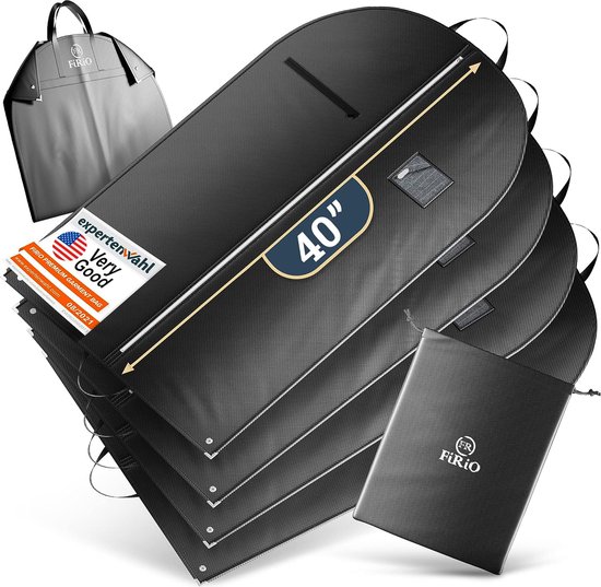 4 x hoogwaardige kledingzak met handgreep | BONUS SHOEBAG | Stabiele kostuumtas - Perfect voor reizen & opbergen | Ademende kledingzakken met rits | Kledingzak pak beschermhoes (100x60cm)