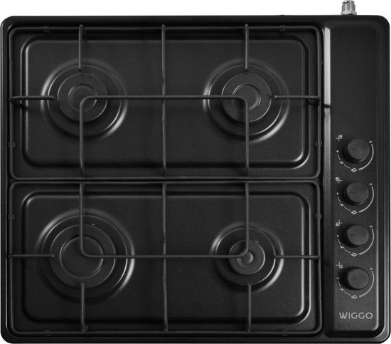 Wiggo WH-G604F(B) - Vrijstaande gaskookplaat - 4 kookzones - Zwart