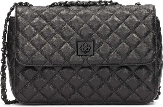 Black leather handbag with quilted oblong shape