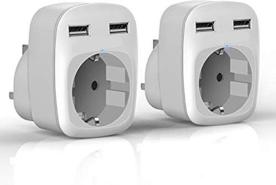 Reisstekker Type G - Reisstekker Engeland - Wereldstekker Type G - Wit 2 Stuks