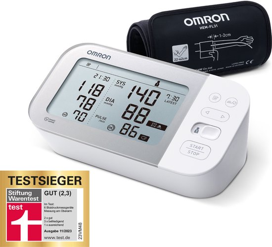 OMRON X7 Smart Bloeddrukmeter Bovenarm - Aanbevolen door Hartstichting - Blood Pressure Monitor met Hartslagmeter – Onregelmatige Hartslag - Klinisch Gevalideerd - met Mobiele App - 22 tot 42 cm Manchet - XL Display Scherm – 5 jaar Garantie