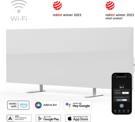 AENO GH1S slimme infrarood verwarmingspaneel - Red Dot winnaar 2023 voor design en verwarmingstechnologie - Bluetooth - WIFI - 700 Watt - Elektrische kachel - Verwarmingsplaat - Infrarood + convectie - Wit