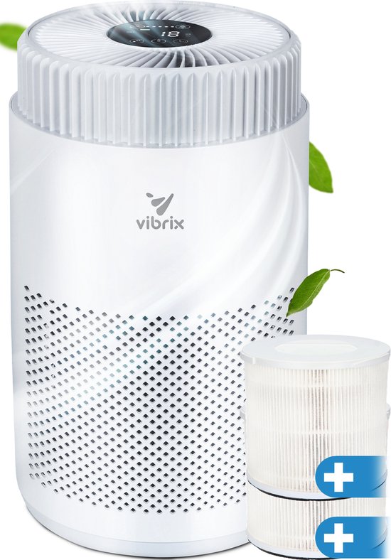 Vibrix Vortex10 luchtreiniger + 2 NIEUWE filters - Geschikt voor 1 m² tot wel 35 m² - Automatische stand + 5-laags filtersysteem - Luchtkwaliteit indicator - Ionisator - Luchtfilter - Air Purifier met HEPA-filter