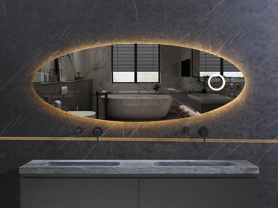 Mawialux LED Badkamerspiegel - 160x60cm - Ovaal - Verlichting - Verwarming - Vergrootglas - Etty