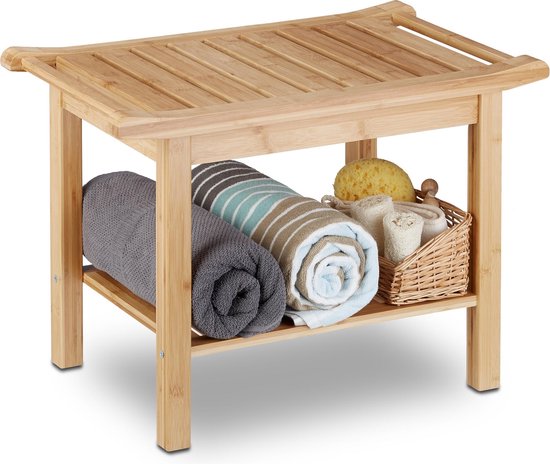 relaxdays - bamboe badkamer bankje - bankje met schoenenvak - houten bank - hout
