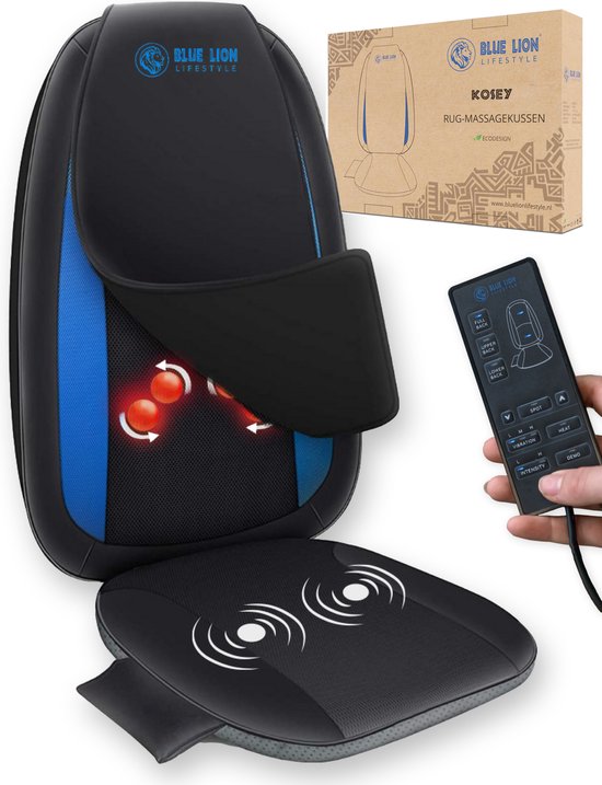 Blue Lion Rugmassage Kussen - Shiatsu Stoel Massagekussen - Massagestoel - Elektrisch Rug Massage Apparaat tegen Rugpijn met Warmte - Stevige Rugmassage