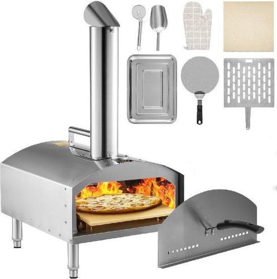 Happyment Pizza Oven Buiten - Steenoven - Houtgestookte Pizza Oven Tot 230ºC - Pizzasteen - Inclusief Pizzaspatel