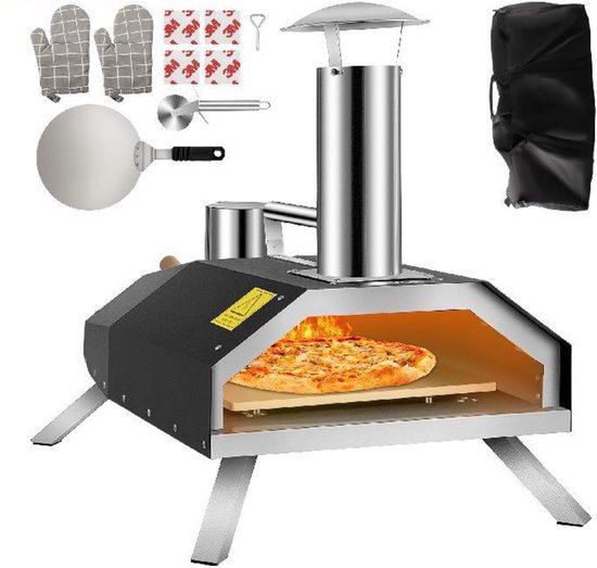 Happyment Pizza Oven Buiten - Steenoven - Houtgestookte Pizza Oven Tot 300ºC - Pizzasteen - Inclusief Pizzaspatel